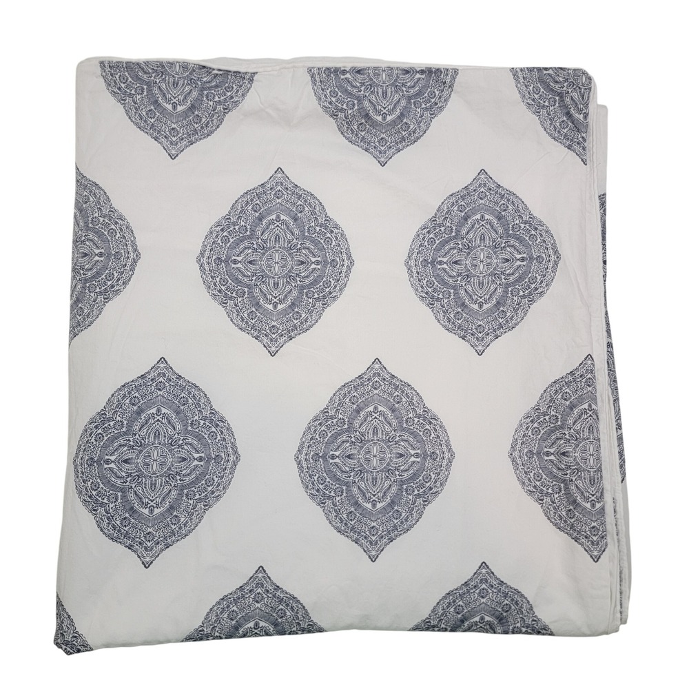 Wamsutta Queen Duvet Cover White Blue Medallion 450TC Cotton 223x228cm